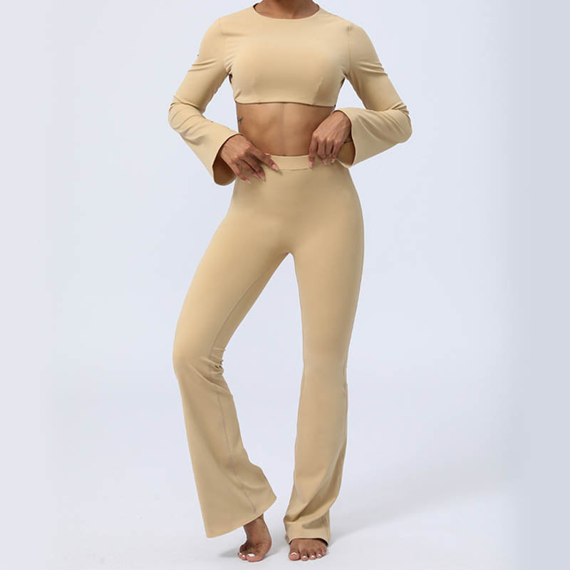 Buddha Stones de manga larga sin espalda correa superior sujetador pantalones acampanados fitness yoga traje - image 26