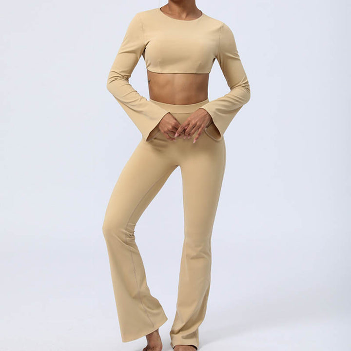 Buddha Stones de manga larga sin espalda correa superior sujetador pantalones acampanados fitness yoga traje - image 27