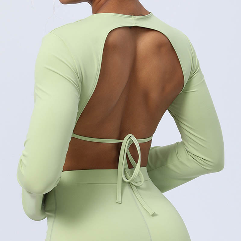 Buddha Stones de manga larga sin espalda correa superior sujetador pantalones acampanados fitness yoga traje - image 9