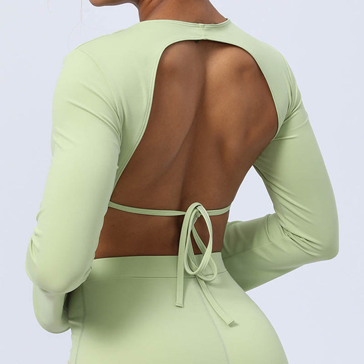 Buddha Stones de manga larga sin espalda correa superior sujetador pantalones acampanados fitness yoga traje - image 9