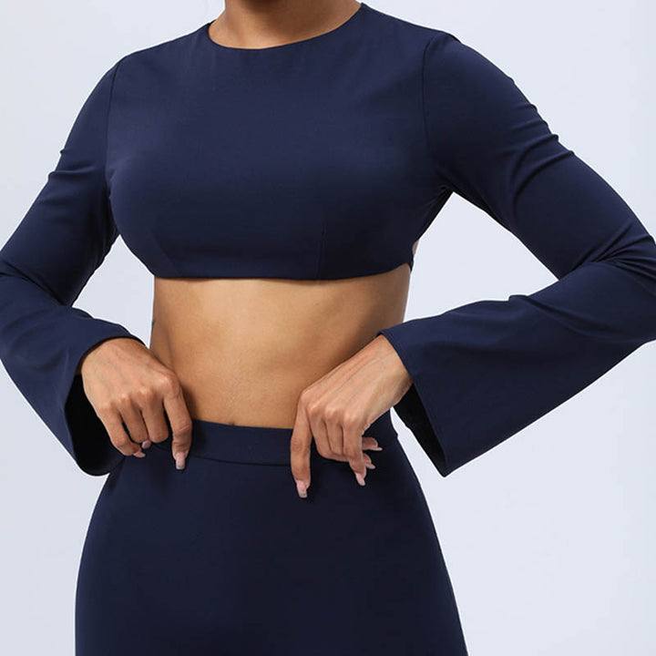 Buddha Stones de manga larga sin espalda correa superior sujetador pantalones acampanados fitness yoga traje - image 33