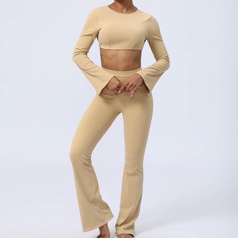 Buddha Stones de manga larga sin espalda correa superior sujetador pantalones acampanados fitness yoga traje - image 27