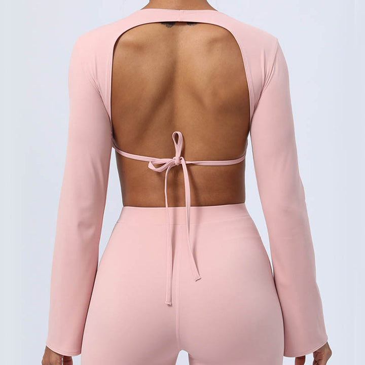 Buddha Stones de manga larga sin espalda correa superior sujetador pantalones acampanados fitness yoga traje - image 40