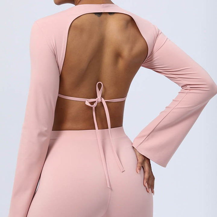 Buddha Stones de manga larga sin espalda correa superior sujetador pantalones acampanados fitness yoga traje - image 39