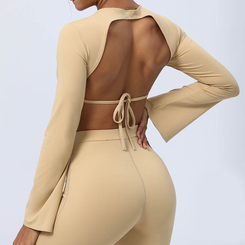 Buddha Stones de manga larga sin espalda correa superior sujetador pantalones acampanados fitness yoga traje - image 22