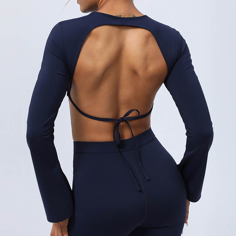 Buddha Stones de manga larga sin espalda correa superior sujetador pantalones acampanados fitness yoga traje - image 32