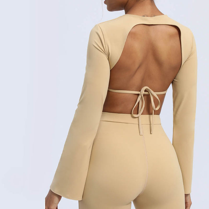 Buddha Stones de manga larga sin espalda correa superior sujetador pantalones acampanados fitness yoga traje - image 25