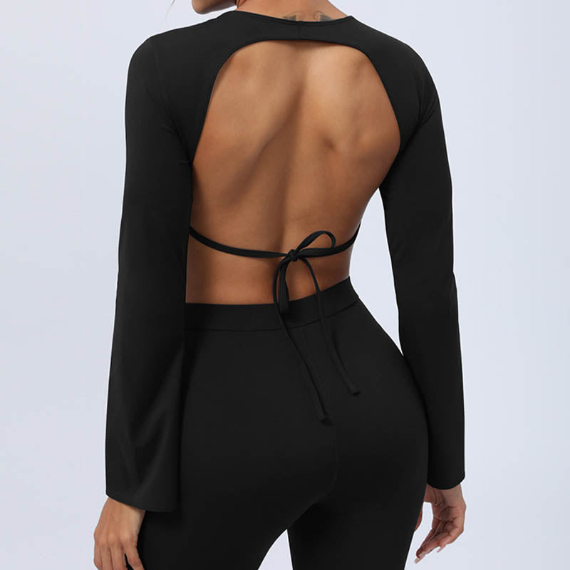 Buddha Stones de manga larga sin espalda correa superior sujetador pantalones acampanados fitness yoga traje - image 47