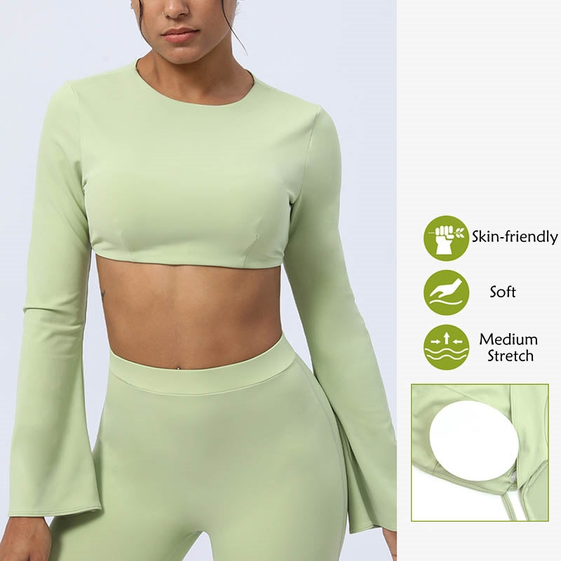 Buddha Stones de manga larga sin espalda correa superior sujetador pantalones acampanados fitness yoga traje - image 14