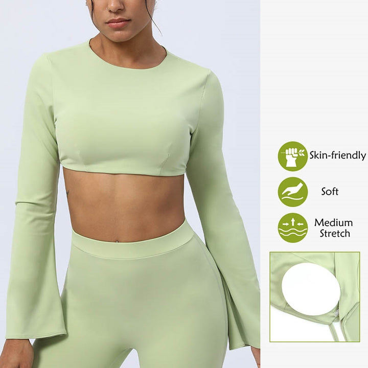 Buddha Stones de manga larga sin espalda correa superior sujetador pantalones acampanados fitness yoga traje - image 14