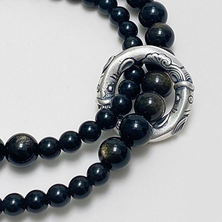 Pulsera de doble capa de obsidiana negra de plata de ley 999 con Buddha Stones - image 4