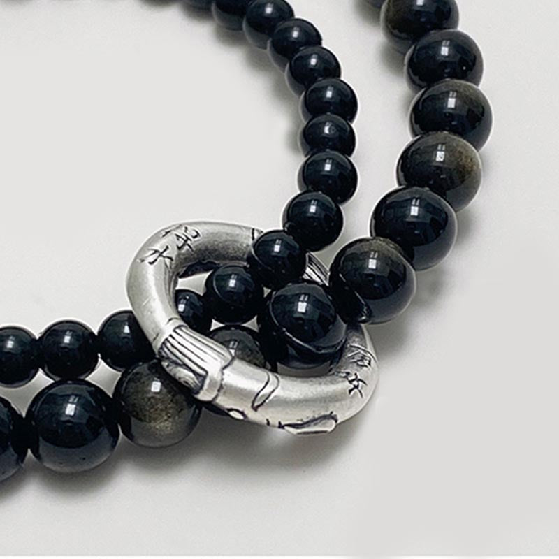 Pulsera de doble capa de obsidiana negra de plata de ley 999 con Buddha Stones - image 3