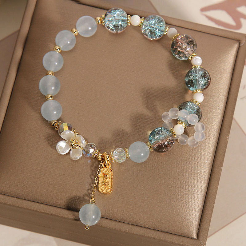 Pulsera curativa de flores de calcedonia, amatista, cristal azul natural, Buddha Stones