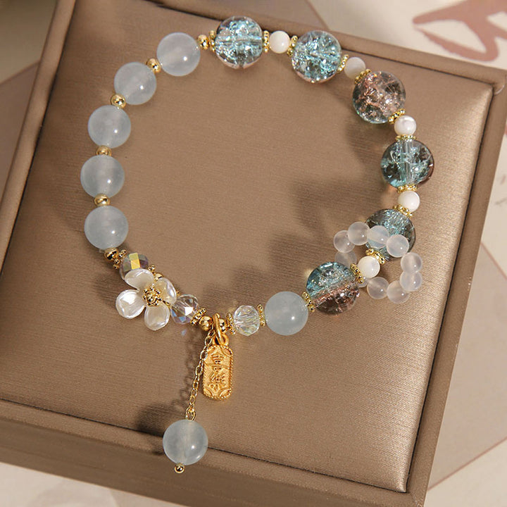 Pulsera curativa de flores de calcedonia, amatista, cristal azul natural, Buddha Stones
