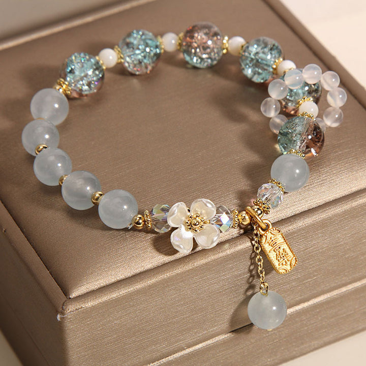 Pulsera curativa de flores de calcedonia, amatista, cristal azul natural, Buddha Stones