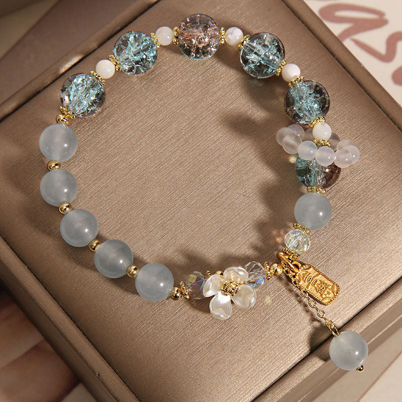 Pulsera curativa de flores de calcedonia, amatista, cristal azul natural, Buddha Stones