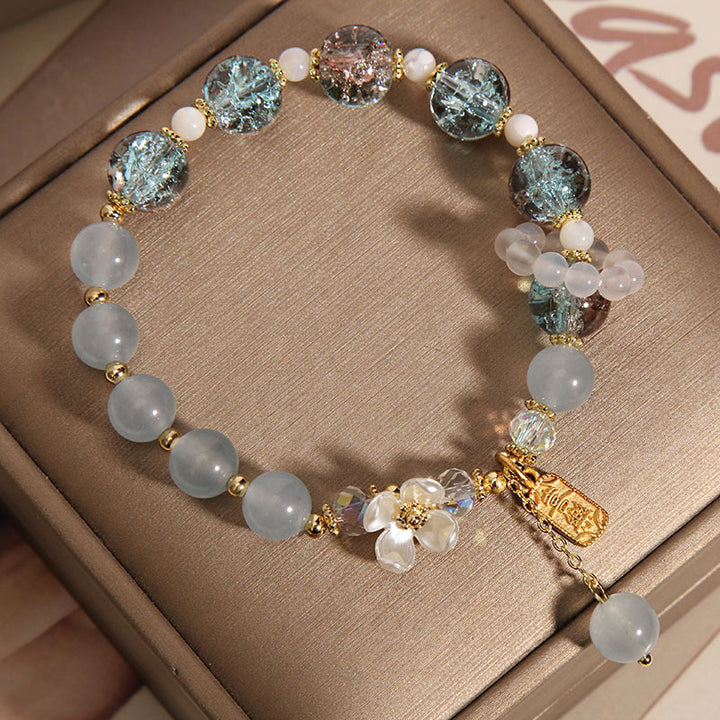 Pulsera curativa de flores de calcedonia, amatista, cristal azul natural, Buddha Stones