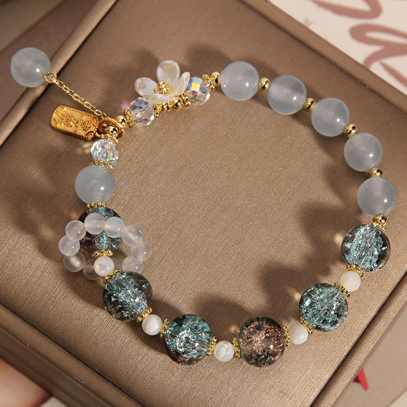 Pulsera curativa de flores de calcedonia, amatista, cristal azul natural, Buddha Stones