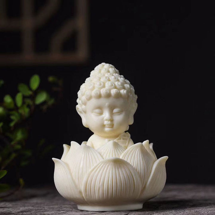Buddha Stones Mini fruta de marfil Tathagata Buda Lotus Kwan Yin Avalokitesvara Manjusri Samantabhadra Serenity decoración de escritorio - Tathagata y Loto 8,5 x 4,5 x 4,5 cm - image 0