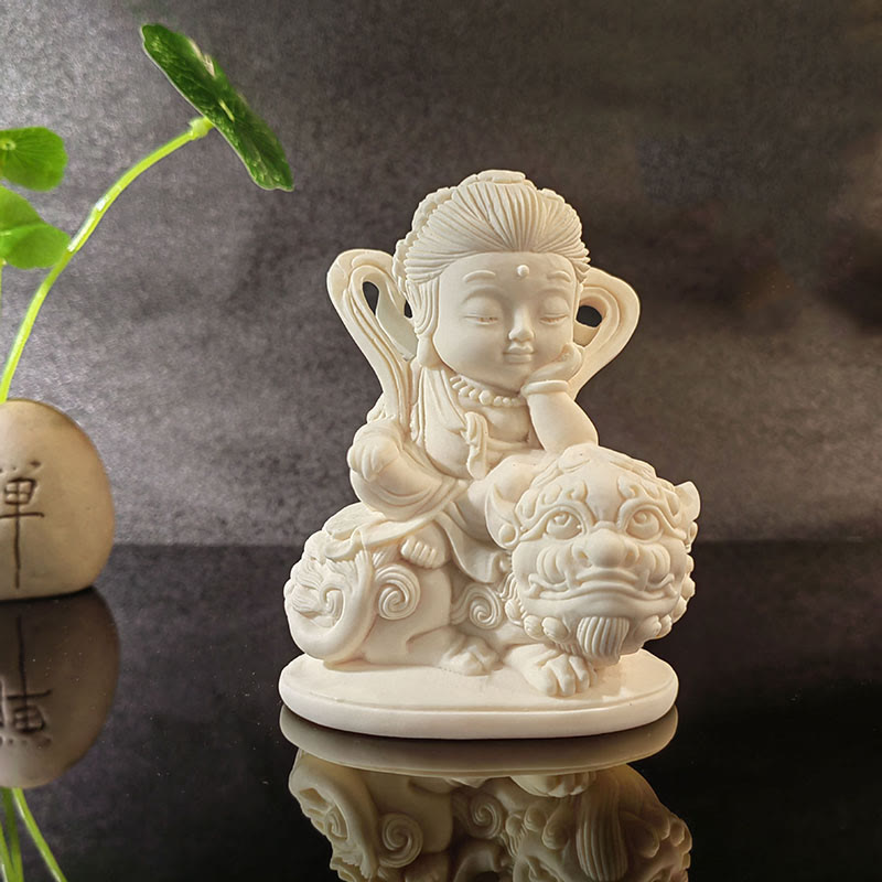 Buddha Stones Mini fruta de marfil Tathagata Buda Lotus Kwan Yin Avalokitesvara Manjusri Samantabhadra Serenity decoración de escritorio - Manjusri 10*7,5*5 cm - image 10