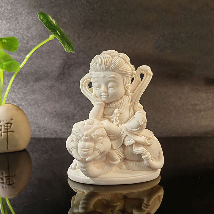 Buddha Stones Mini fruta de marfil Tathagata Buda Lotus Kwan Yin Avalokitesvara Manjusri Samantabhadra Serenity decoración de escritorio - Samantabhadra 10*7,5*5 cm - image 11