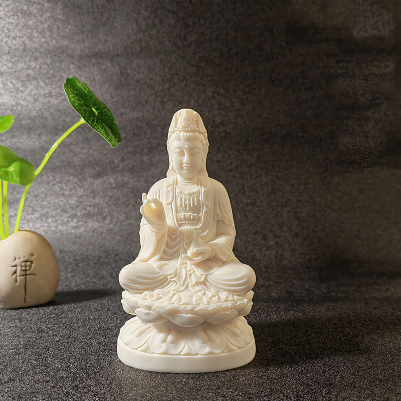Buddha Stones Mini fruta de marfil Tathagata Buda Lotus Kwan Yin Avalokitesvara Manjusri Samantabhadra Serenity decoración de escritorio - Avalokiteshvara Guanyin 13*7,5*6,5 cm - image 12