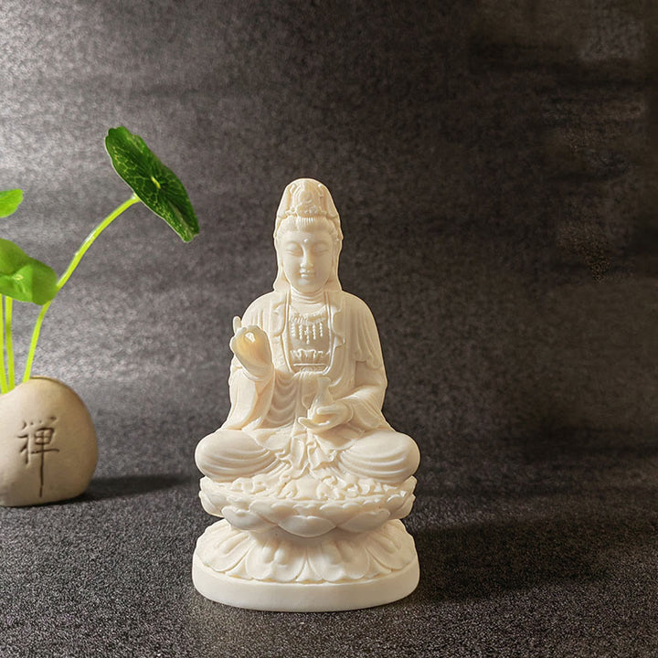 Buddha Stones Mini fruta de marfil Tathagata Buda Lotus Kwan Yin Avalokitesvara Manjusri Samantabhadra Serenity decoración de escritorio - Avalokiteshvara Guanyin 13*7,5*6,5 cm - image 12