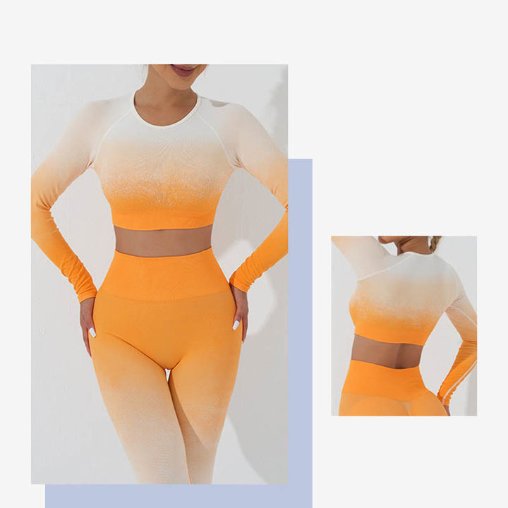 Buddha Stones Degradado Manga Larga Crop Top Tee Bra Leggings Pantalones Fitness Yoga Outfit - image 30