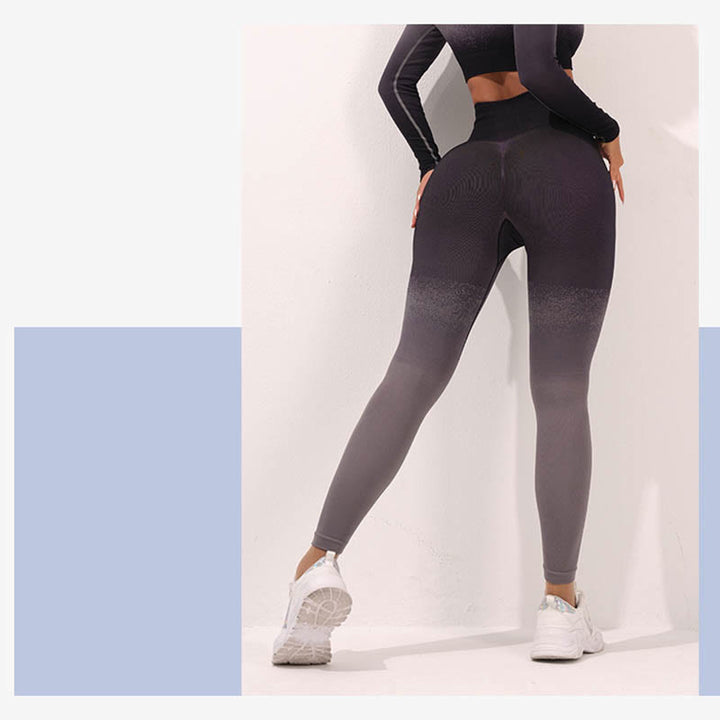 Buddha Stones Degradado Manga Larga Crop Top Tee Bra Leggings Pantalones Fitness Yoga Outfit - image 17