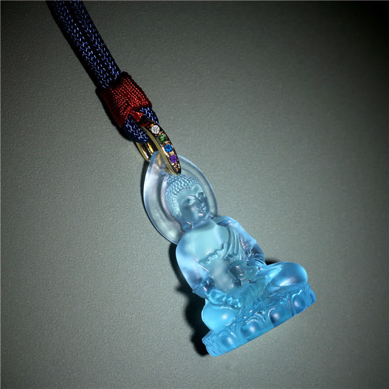 Buddha Stones azul Tathagata Buda medicina Buda Liuli cristal serenidad amuleto collar colgante - image 3
