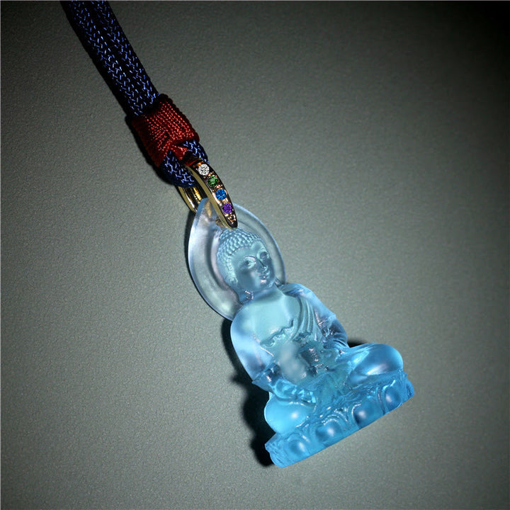 Buddha Stones azul Tathagata Buda medicina Buda Liuli cristal serenidad amuleto collar colgante - image 3
