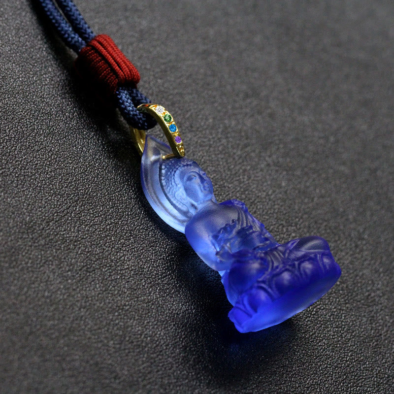 Buddha Stones azul Tathagata Buda medicina Buda Liuli cristal serenidad amuleto collar colgante - image 16
