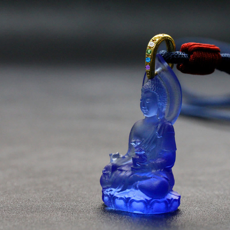Buddha Stones azul Tathagata Buda medicina Buda Liuli cristal serenidad amuleto collar colgante - Buda de la Medicina Azul Oscuro - image 15