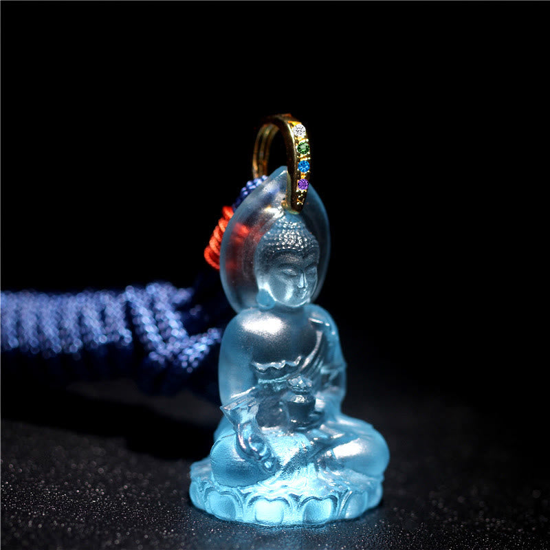 Buddha Stones azul Tathagata Buda medicina Buda Liuli cristal serenidad amuleto collar colgante - Buda Tathagata Azul Claro - image 1