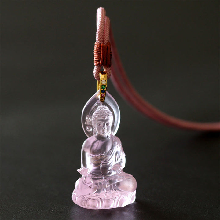 Buddha Stones azul Tathagata Buda medicina Buda Liuli cristal serenidad amuleto collar colgante - Buda de la Medicina Rosa - image 18
