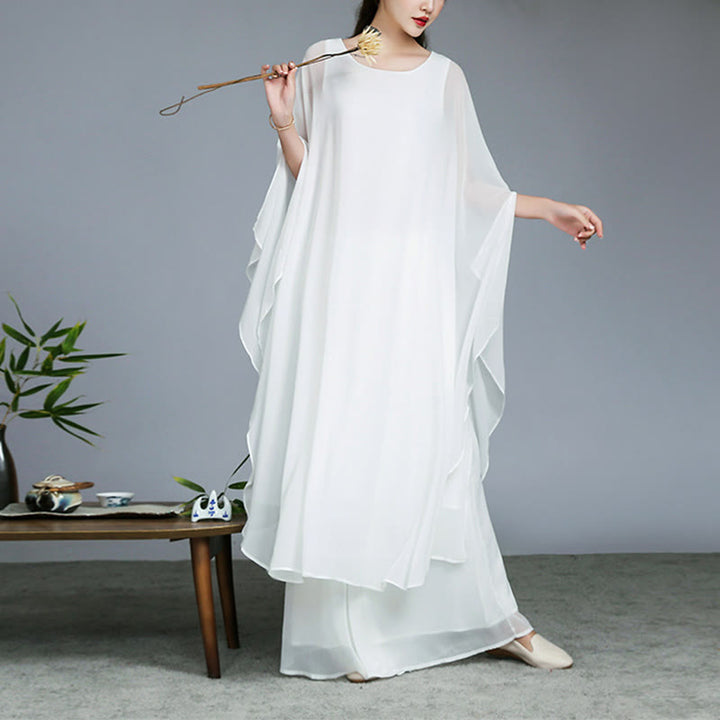 Vestido midi con diseño Simple de Buddha Stones, pantalones de pierna ancha, ropa de meditación, práctica Zen espiritual, Yoga y baile - Blanco - 2 piezas (vestido y pantalones) - US8-10，UK/AU12-14，EU40-42 (2XL) - image 0