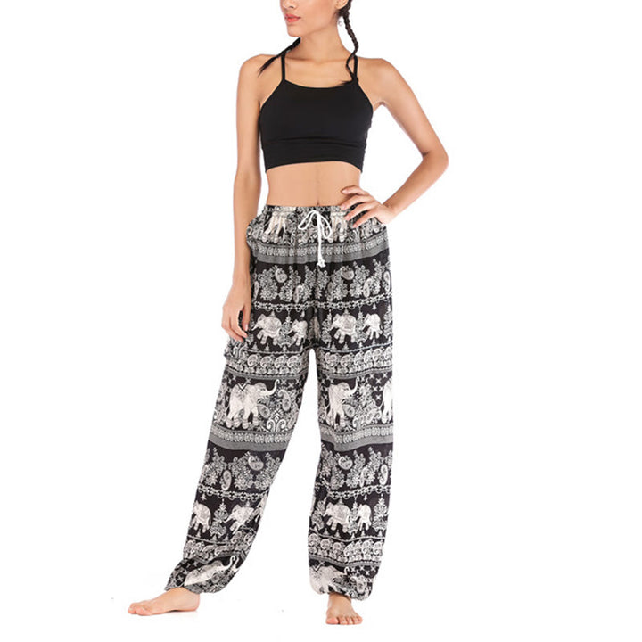 Pantalones de yoga para mujer con diseño de elefante suelto bohemio con Buddha Stones - image 12