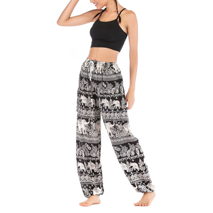 Pantalones de yoga para mujer con diseño de elefante suelto bohemio con Buddha Stones - image 10