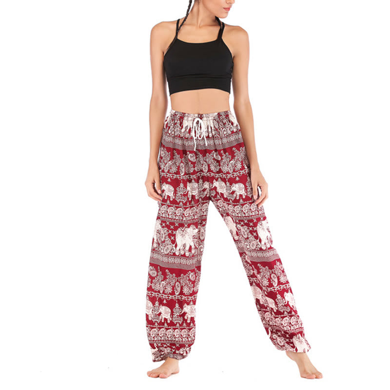 Pantalones de yoga para mujer con diseño de elefante suelto bohemio con Buddha Stones - image 2