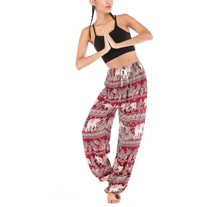 Pantalones de yoga para mujer con diseño de elefante suelto bohemio con Buddha Stones - image 2