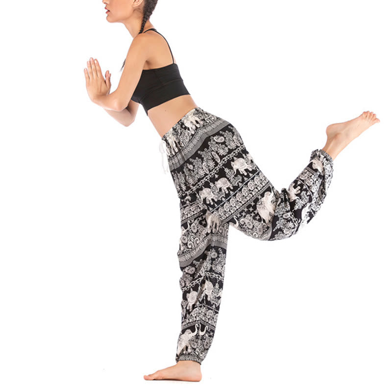 Pantalones de yoga para mujer con diseño de elefante suelto bohemio con Buddha Stones - image 16