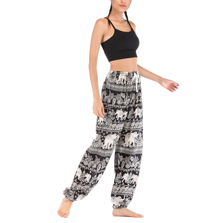 Pantalones de yoga para mujer con diseño de elefante suelto bohemio con Buddha Stones - image 16