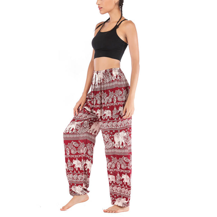 Pantalones de yoga para mujer con diseño de elefante suelto bohemio con Buddha Stones - image 8