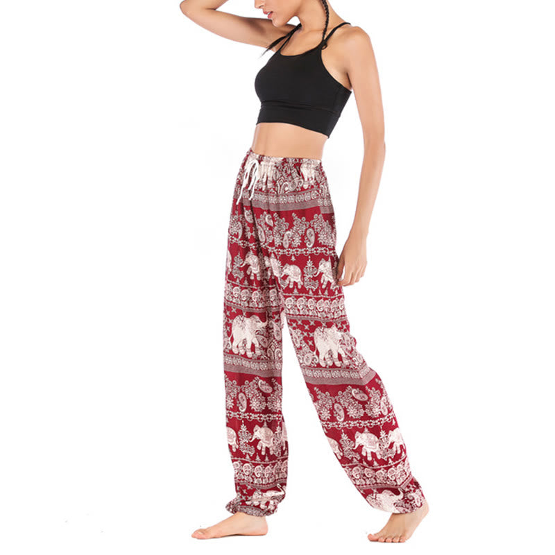 Pantalones de yoga para mujer con diseño de elefante suelto bohemio con Buddha Stones - image 9