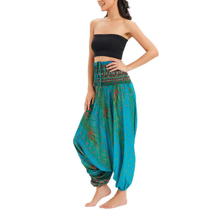 Buddha Stones, ropa de dos estilos, pantalones bombachos holgados con plumas de pavo real, mono, pantalones de cintura alta - image 27