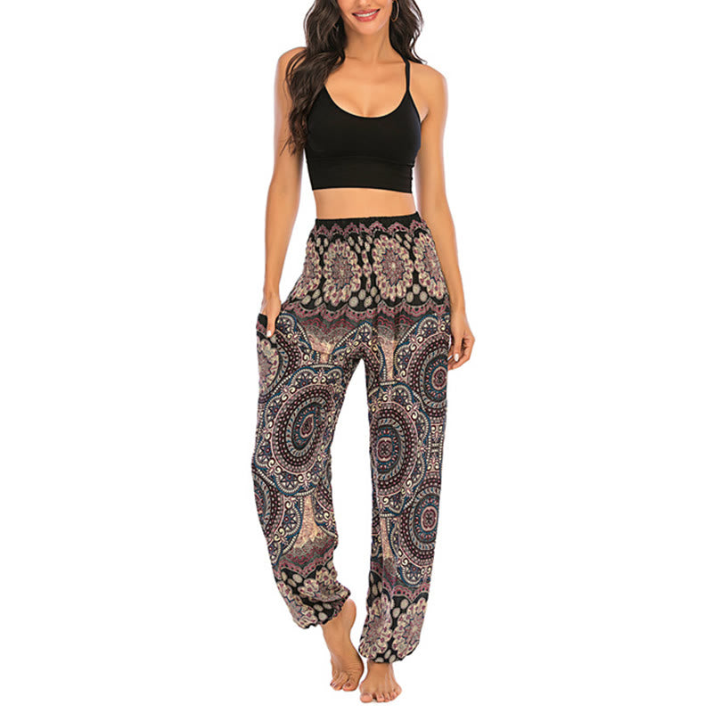 Pantalones de yoga para mujer con diseño geométrico redondo y suelto con Buddha Stones - image 6