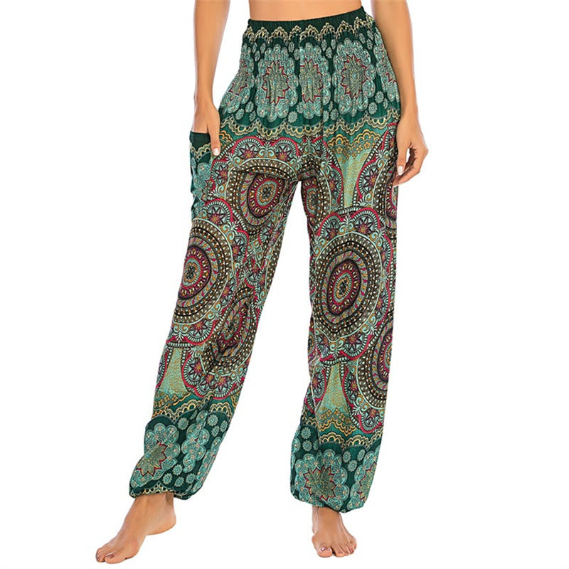 Pantalones de yoga para mujer con diseño geométrico redondo y suelto con Buddha Stones - Verde- US2-8/10，UK/AU6-12/14，EU34-40/42 (F) - image 9