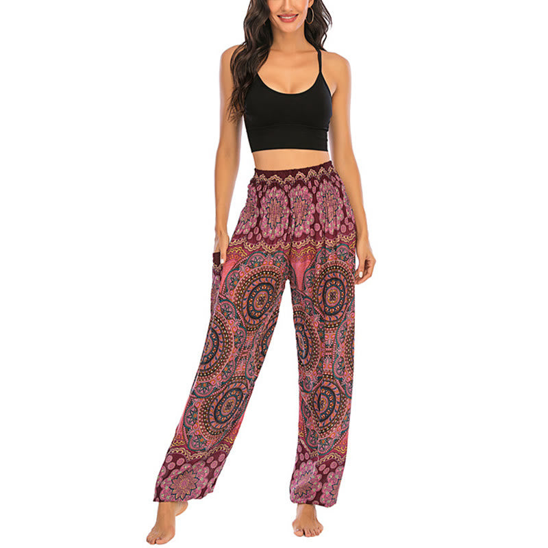 Pantalones de yoga para mujer con diseño geométrico redondo y suelto con Buddha Stones - image 22