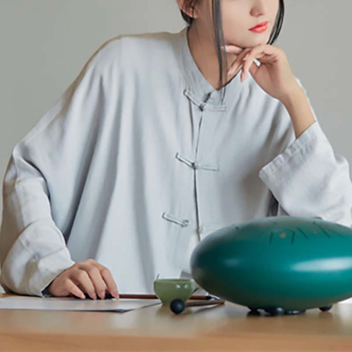 Camisa con diseño de botones de rana y Buddha Stones , Top de meditación Zen Tai Chi, chaqueta de lino y algodón - image 7