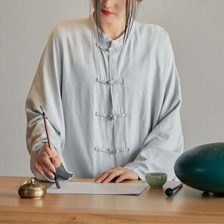 Camisa con diseño de botones de rana y Buddha Stones , Top de meditación Zen Tai Chi, chaqueta de lino y algodón - image 6